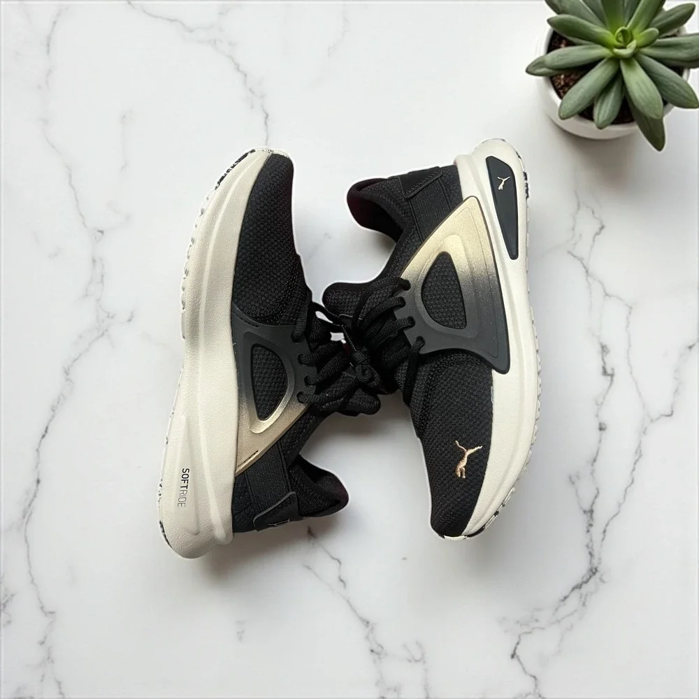 Puma Women's Softride Running Shoes Black Gold Accents Athletic Sneakers Size7.5